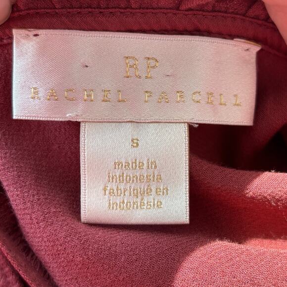 Rachel Parcell Womens Blouse Small Burgundy Ruffle Career Viscose Mockneck - Picture 3 of 9